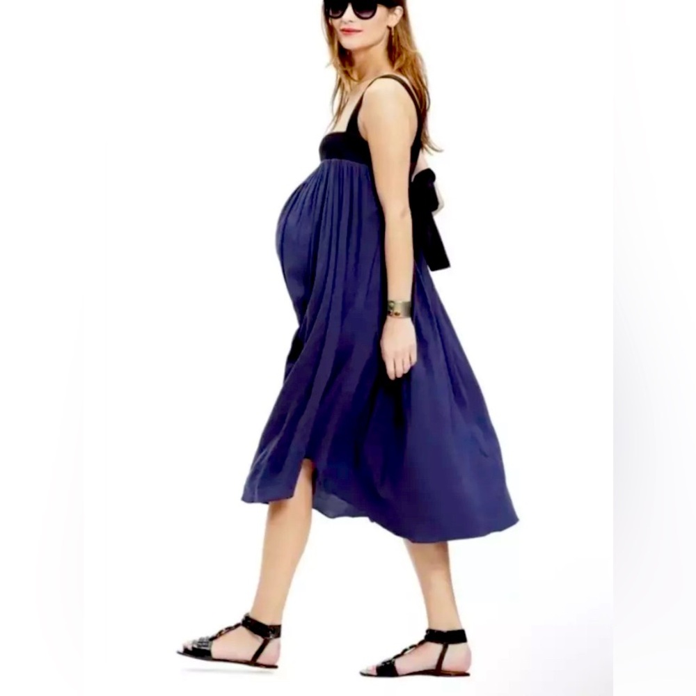 HATCH The Bowie Poplin-Paneled Midi Dress Navy Size 0